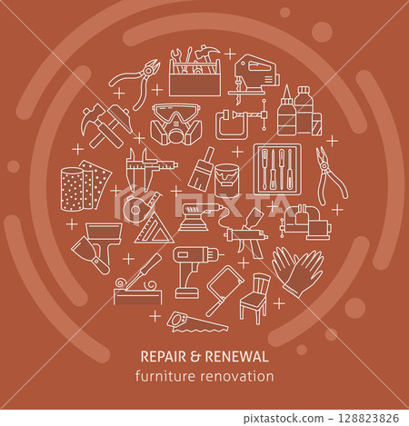 Poster with furniture renovation and woodworking tools 128823826