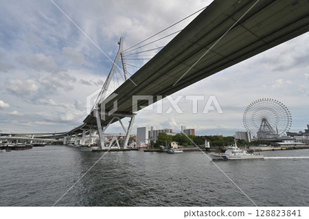 Tenbosan Ohashi Bridge seen from the sea Tenbosan Ohashi Bridge seen from the sea 128823841