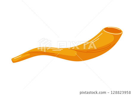 Shofar logo in cartoon style for Rosh Hashanah Jewish holiday isolated on a white background. 128823958