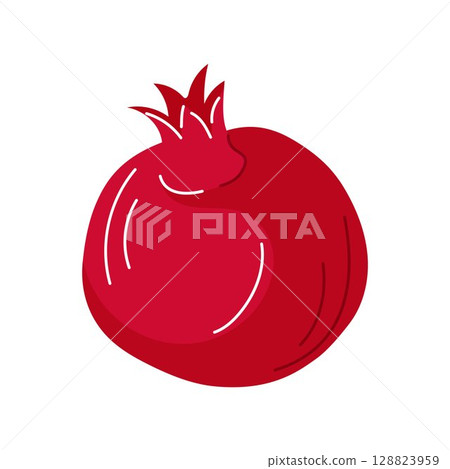 Ripe pomegranate single fruit in flat style isolated on a white background. Ripe pomegranate single fruit in flat style isolated on a white background. 128823959