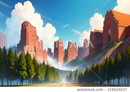 Game background: A dwelling in a strangely shaped rock ruin that looks like a mountain 128824037