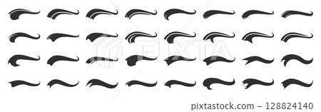 A set of calligraphic strokes to emphasize Swoosh in retro style. Sports symbol typography font, typographic elements.Vector tail letters for baseball, soccer design. 128824140