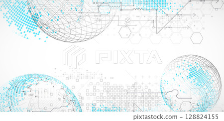Science and technology background using hexagon and sphere shapes. Vector. Science and technology background using hexagon and sphere shapes. Vector. 128824155