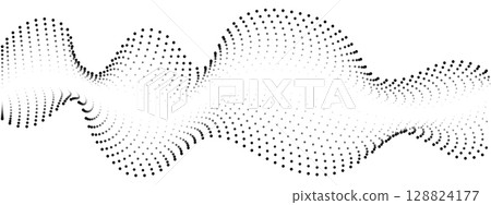 Abstract wave with dots. Vector flowing dots with blending halftone lines. A curved wavy line. Dynamic sound dot wave. Digital equalizer of frequency tracks 128824177