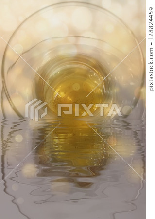 Abstract Turkish Tea Reflection with Golden Bokeh 128824459