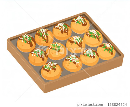 Illustration of takoyaki on a tray 128824524