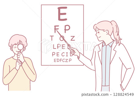 A Comprehensive Eye Examination is conducted using a Vision Chart by a Qualified Doctor 128824549