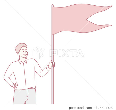 An Illustration Featuring a Man Holding a Flag in a Minimalist Artistic Style Design An Illustration Featuring a Man Holding a Flag in a Minimalist Artistic Style Design 128824580