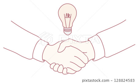 Creative Collaboration Two Hands Shaking with a Light Bulb That Represents New Ideas Creative Collaboration Two Hands Shaking with a Light Bulb That Represents New Ideas 128824583