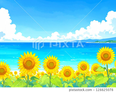 向日葵，大海，藍天 128825078