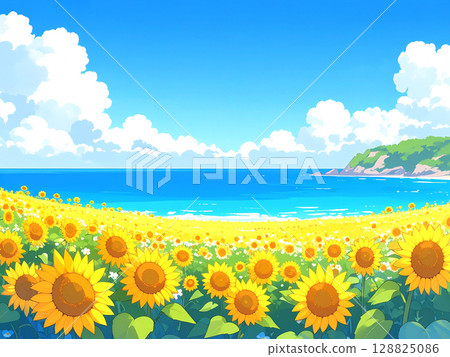 向日葵，大海，藍天 128825086