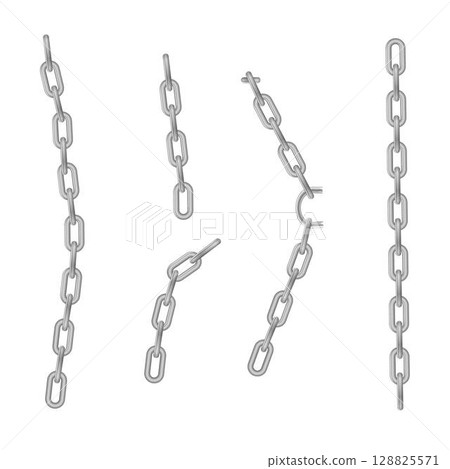 Free metal chain with whole or break steel chrome links. Collection of seamless metal chains colored silver. Vector Free metal chain with whole or break steel chrome links. Collection of seamless metal chains colored silver. Vector 128825571