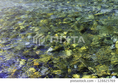 A clear, transparent stream and the beautiful blue color of the Azusa River in summer A clear, transparent stream and the beautiful blue color of the Azusa River in summer 128825769