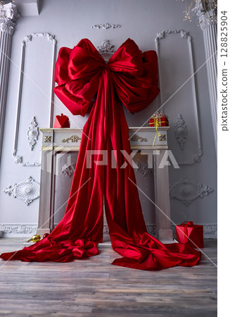 Elegant Red Bow Decor in Classic Interior Elegant Red Bow Decor in Classic Interior 128825904