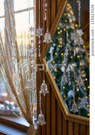 Glass Christmas Decor with Mirror Reflection Glass Christmas Decor with Mirror Reflection 128825926