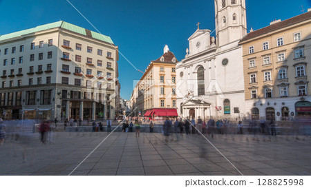St. Michael's Church timelapse hyperlapse at Michaelerplatz from St. Michael's Gate of Hofburg 128825998