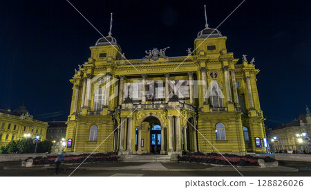 The building of the Croatian National Theater night timelapse hyperlapse. Croatia, Zagreb. The building of the Croatian National Theater night timelapse hyperlapse. Croatia, Zagreb. 128826026