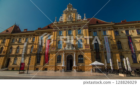 A view of the Museum of Arts and Crafts timelapse hyperlapse in Zagreb during the day. Croatia A view of the Museum of Arts and Crafts timelapse hyperlapse in Zagreb during the day. Croatia 128826029