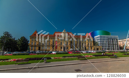 A view of the Museum of Arts and Crafts timelapse hyperlapse in Zagreb during the day. Croatia A view of the Museum of Arts and Crafts timelapse hyperlapse in Zagreb during the day. Croatia 128826030