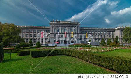 Mimara museum and public park in Zagreb timelapse hyperlapse, Croatia 128826040
