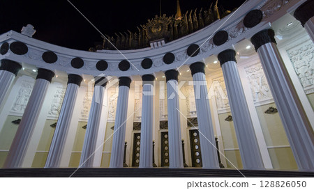 Central Pavilion of VDNH VDNKh exhibition in Moscow timelapse hyperlapse. Russia Central Pavilion of VDNH VDNKh exhibition in Moscow timelapse hyperlapse. Russia 128826050