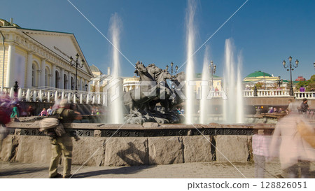 Fountain Four Seasons on Manezh Square in Moscow timelapse hyperlapse, Russia Fountain Four Seasons on Manezh Square in Moscow timelapse hyperlapse, Russia 128826051
