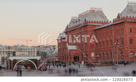 Museum of the Patriotic War of 1812at the Red Square of Russia in Moscow timelapse hyperlapse 128826073