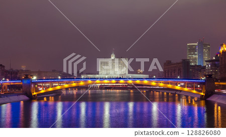 Government house of Russian Federation day to night timelapse hyperlapse, Moscow 128826080