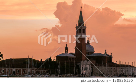 San Giorgio Maggiore island at sunset timelapse, Venezia, Venice, Italy 128826130