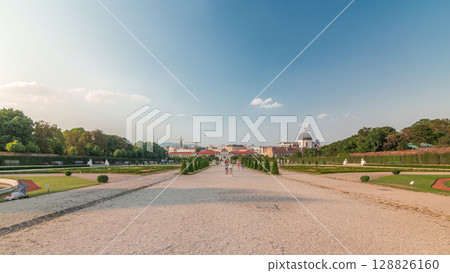 Belvedere palace with beautiful floral garden timelapse hyperlapse, Vienna Austria Belvedere palace with beautiful floral garden timelapse hyperlapse, Vienna Austria 128826160