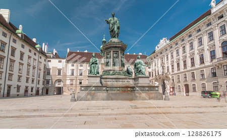 Statue of Kaiser Franz Joseph I timelapse hyperlapse at the Hofburg Palace in Vienna. 128826175