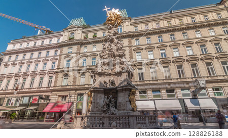 Memorial Plague column and tourists on Graben street Vienna timelapse hyperlapse. Memorial Plague column and tourists on Graben street Vienna timelapse hyperlapse. 128826188
