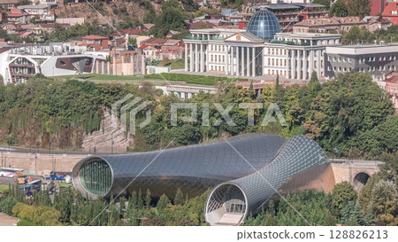 The Ceremonial Palace of Georgia and concert hall aerial timelapse. Tbilisi, Georgia. 128826213