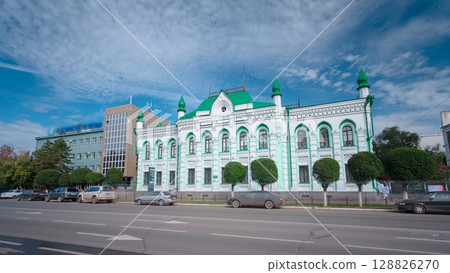 Beautiful 18th century building in the center of Uralsk timelapse hyperlapse. Western Kazakhstan. Beautiful 18th century building in the center of Uralsk timelapse hyperlapse. Western Kazakhstan. 128826270