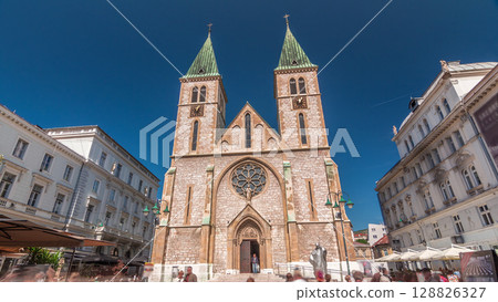Catholic Cathedral known also as Sacred Heart Cathedral timelapse hyperlapse, in Sarajevo, Bosnia and Herzegovina. Catholic Cathedral known also as Sacred Heart Cathedral timelapse hyperlapse, in Sarajevo, Bosnia and Herzegovina. 128826327