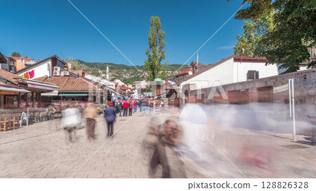The Sebilj fountain in Sarajevo old city in Bosnia and Herzegovina timelapse hyperlapse. The Sebilj fountain in Sarajevo old city in Bosnia and Herzegovina timelapse hyperlapse. 128826328