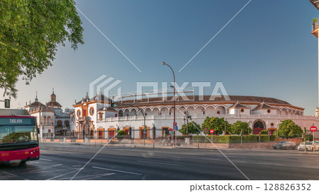 Plaza de Toros de la Real Maestranza de Caballeria de Sevilla timelapse hyperlapse Plaza de Toros de la Real Maestranza de Caballeria de Sevilla timelapse hyperlapse 128826352