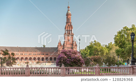 Plaza de Espana timelapse hyperlapse in Seville, Spain 128826368