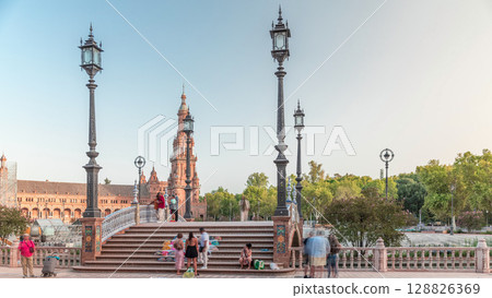 Plaza de Espana timelapse hyperlapse in Seville, Spain 128826369