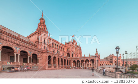 Plaza de Espana timelapse hyperlapse in Seville, Spain 128826370