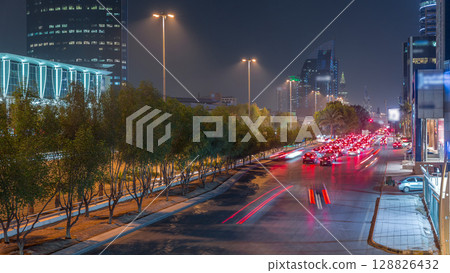 Cityscape aerial night timelapse of Riyadh, Saudi Arabia, King Fahd Road and busy traffic. Cityscape aerial night timelapse of Riyadh, Saudi Arabia, King Fahd Road and busy traffic. 128826432