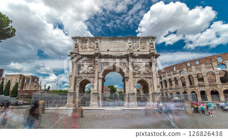 Arch of Constantine timelapse hyperlapse, Rome, Italy. 128826438