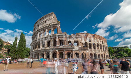 The Colosseum or Coliseum timelapse hyperlapse, also known as the Flavian Amphitheatre in Rome, Italy The Colosseum or Coliseum timelapse hyperlapse, also known as the Flavian Amphitheatre in Rome, Italy 128826440