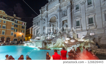 The famous Trevi Fountain at night timelapse hyperlapse. The famous Trevi Fountain at night timelapse hyperlapse. 128826443