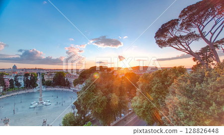 Aerial view of the large urban square, the Piazza del Popolo timelapse, Rome at sunset Aerial view of the large urban square, the Piazza del Popolo timelapse, Rome at sunset 128826448