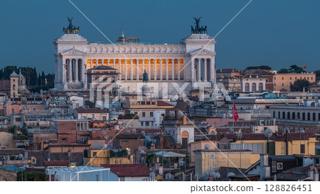 View from the Pincio Landmark day to night timelapse in Rome, Italy on a beautiful warm spring evening 128826451