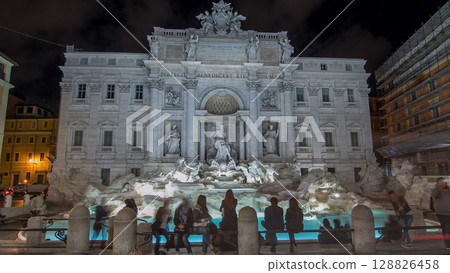 The famous Trevi Fountain at night timelapse hyperlapse. 128826458