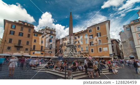 Fountain timelapse hyperlapse on the Piazza della Rotonda in Rome, Italy 128826459