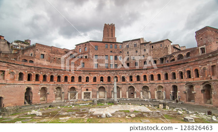 A panoramic view on Trajan's Market timelapse hyperlapse on the Via dei Fori Imperiali, in Rome, Italy A panoramic view on Trajan's Market timelapse hyperlapse on the Via dei Fori Imperiali, in Rome, Italy 128826463