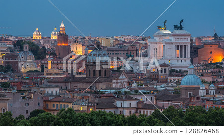 Panoramic view of historic center day to night timelapse of Rome, Italy 128826468